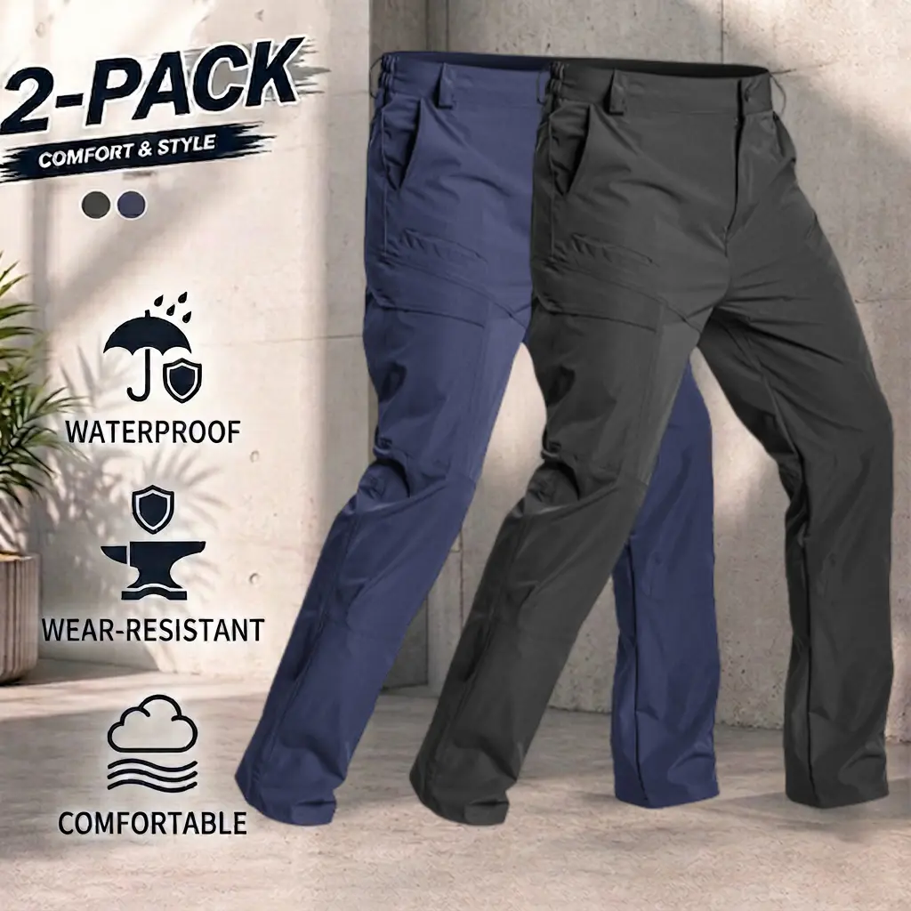 2-Pack Men’s Tactical Pants – Slightly Stretchable Waterproof Fabric, Durable Hard Shell Construction, Wear-Resistant Workwear Pants, Checkered Fabric, Suitable for Hiking, Casual Wear, and Work, Multi-Pocket Design (Belt Not Included)