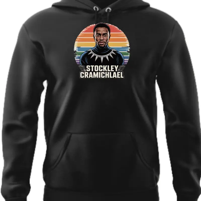 Black Panther Hoodie with Colorful Design Featuring Stockley Cramichlael and Distinctive Colorful Background