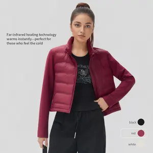 Cropped Puffer Jacket Winter Down Coat Outerwear - Dupont Sorona Insulation,Infrared Heating,Lightweight Warm,Chic High Collar