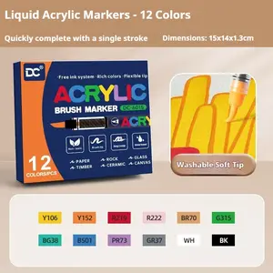 12 Color Acrylic Marker Set, Liquid Tip Soft Head Graffiti Painting Watercolor Pens, Waterproof Layered DIY Student Art Brushes, Art Drawing Supplies