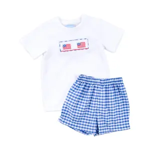 Fly The Flag Royal Blue Gingham Short Set - Boys Patriotic Outfit for 4th of July