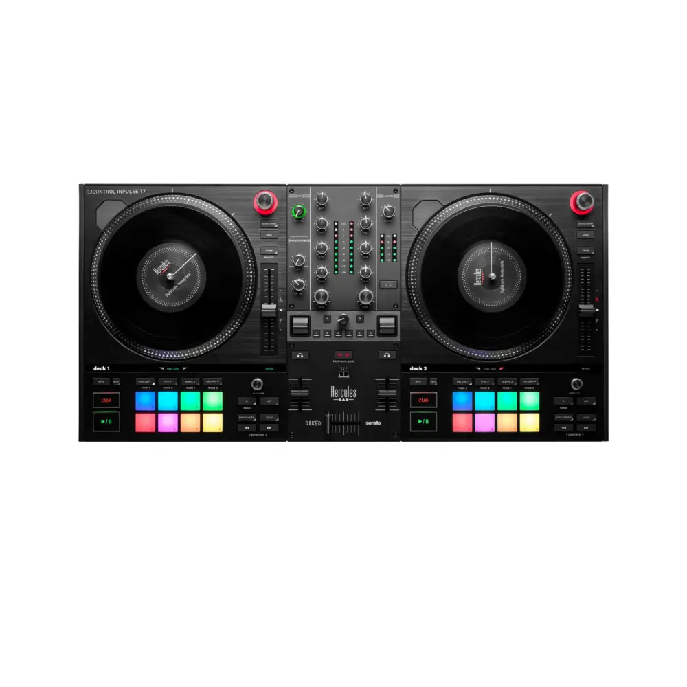 Hercules DJ Control Inpulse T7 2-Channel DJ Controller for Serato & Djuced with 7" spinning platters