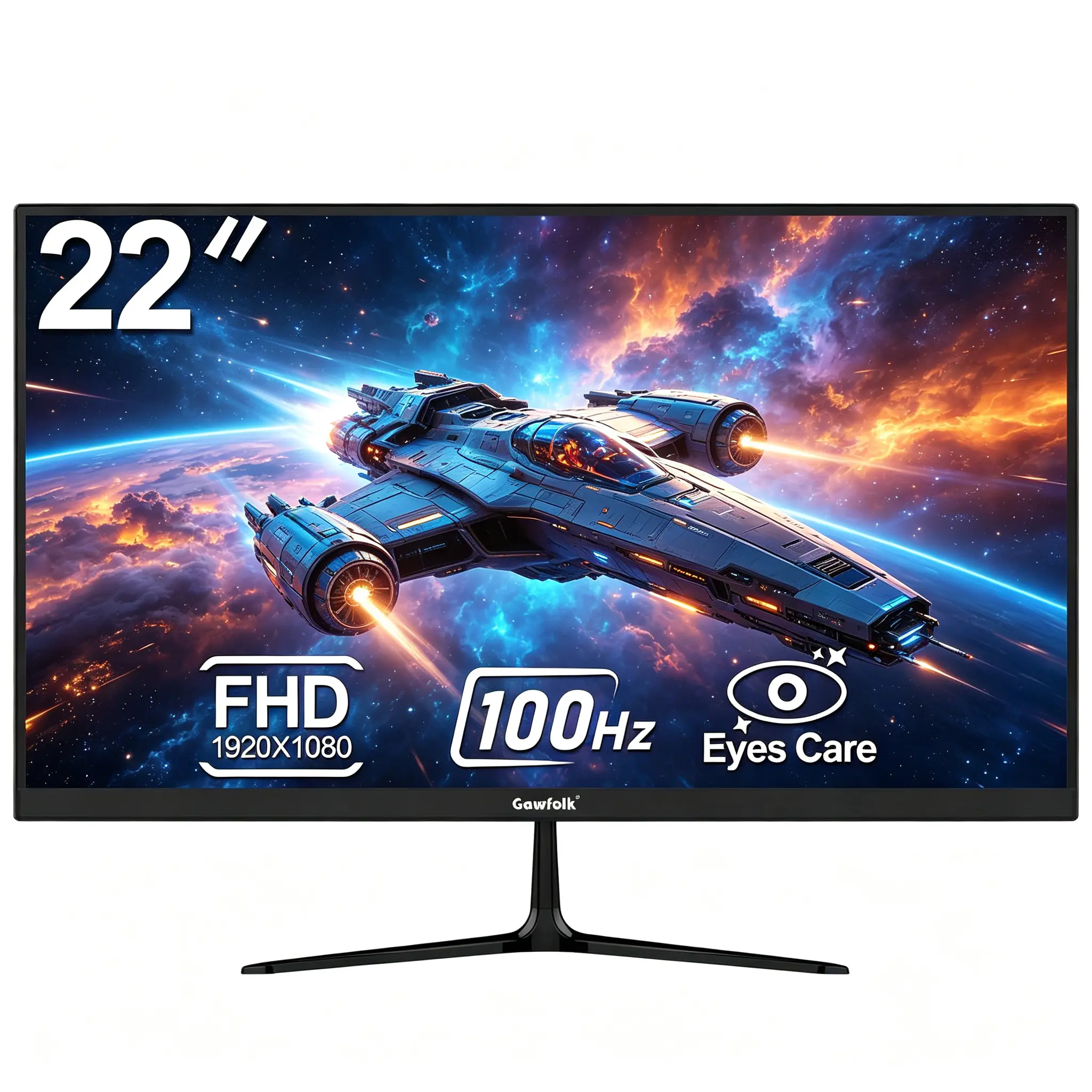 Gawfolk 22" Inch Computer Monitor FHD 1080p 100Hz Ultra-Thin Bezel-less VA Display, HDMI VGA PC Monitor Home Office Movies