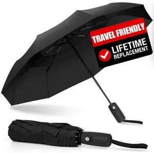 Strongest Windproof Travel Umbrella, Compact Premium Auto Folding Umbrella for Rain and Sun,Durable, Light and Portable for Women and Men, Fits Car & Backpack