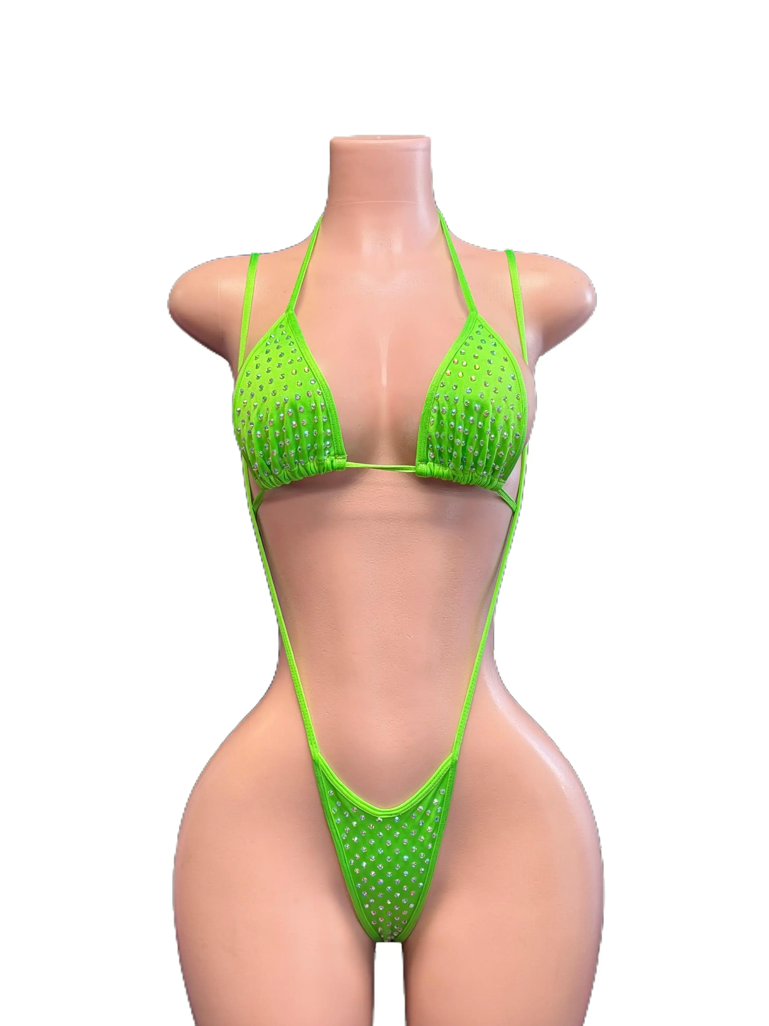 Women's 10B Pole Dancing Thong Stripper Set (Model 3) - Dancewear for Club Use, Adjustable Straps, Stretch, High Waisted, Hand-Applied Gems, Lycra Elastic, Women's Clothes, Single Size, Triangular Top