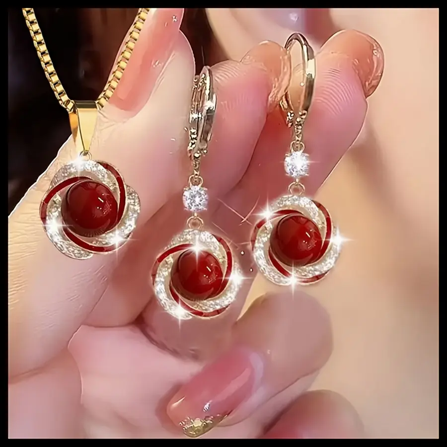 3pcs/set Shining Elegant Necklace Earrings Jewelry Sets for Women Party Jewelry Birthday Gifts