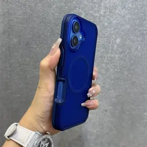 Hard Matte Transparent Phone Case for iPhone 16 15 14 13 12 Pro Max Plus, Magnetic Wireless Charging Shockproof Protective Cover, Shockproof Protector