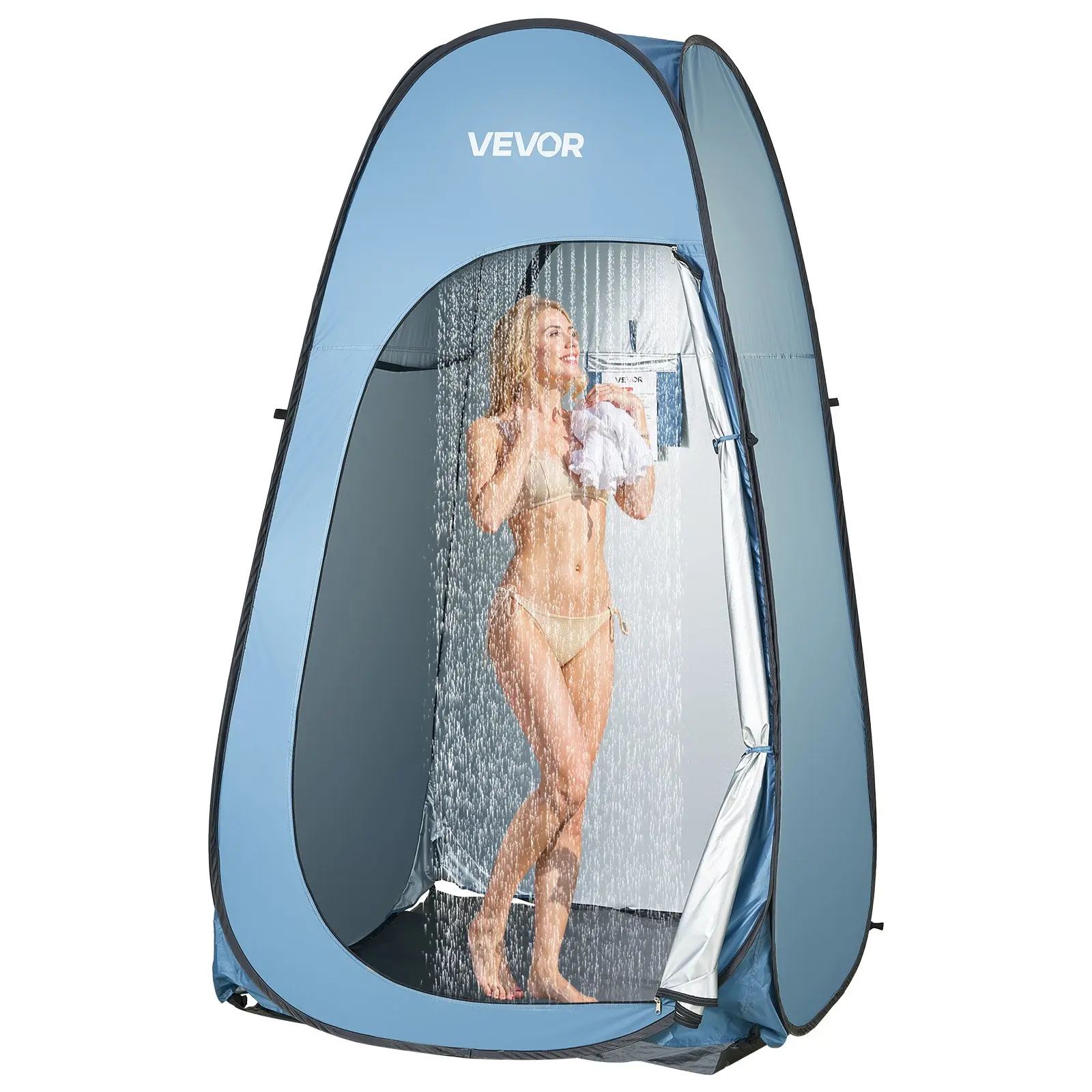 【Summerfinds】VEVOR Pop-Up Shower Tent, Instant Portable Privacy Changing Room with Hanging Bag, Ground Stakes, Rope Ties, Carry Bag, 190T Silver-Coated Polyester, Quick Setup, UPF 50 Rating for Camping, Beach