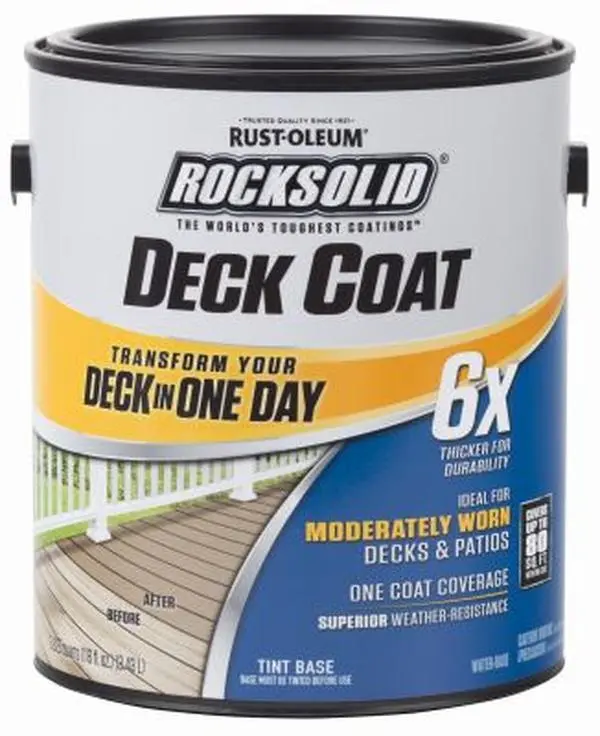 Rust-Oleum 225225 RockSolid 6X Resurfacer, 1-Gal Tint Base Deck & Concrete Resurfacer for Outdoor Wood Deck Surface Repair, Weatherproof, 1-Coat Formula, One Coat