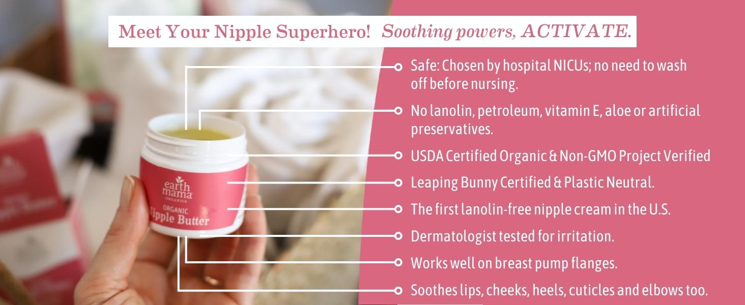 Earth Mama Organic Nipple Butter – Lanolin-Free Nipple Cream Safe for Breastfeeding & Pumping – Nursing Essential – 1 fl oz or 2 fl oz