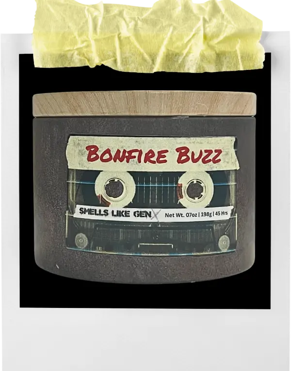 Bonfire Buzz Scented Candle - Smells Like Gen X - Campfire-Inspired Vibes - 100% Natural Soy Wax - 40-50 Hours Burn Time - Eco-Friendly & Phthalate-Free - Nostalgic & Cozy for Medium to Large Rooms