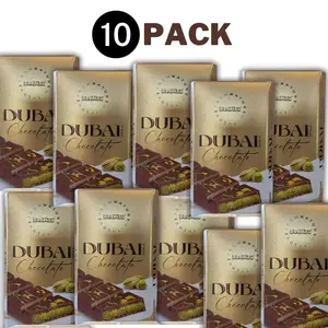 Pack 10 Authentic Dubai-Style Chocolate Bar | 7oz, 3.36oz Luxurious Middle Eastern Indulgence | Premium Milk Chocolate, Golden Kadayif Crisps, Velvety Tahini & Hand-Harvested Pistachios – Imported from Turkey Bonbon Snack