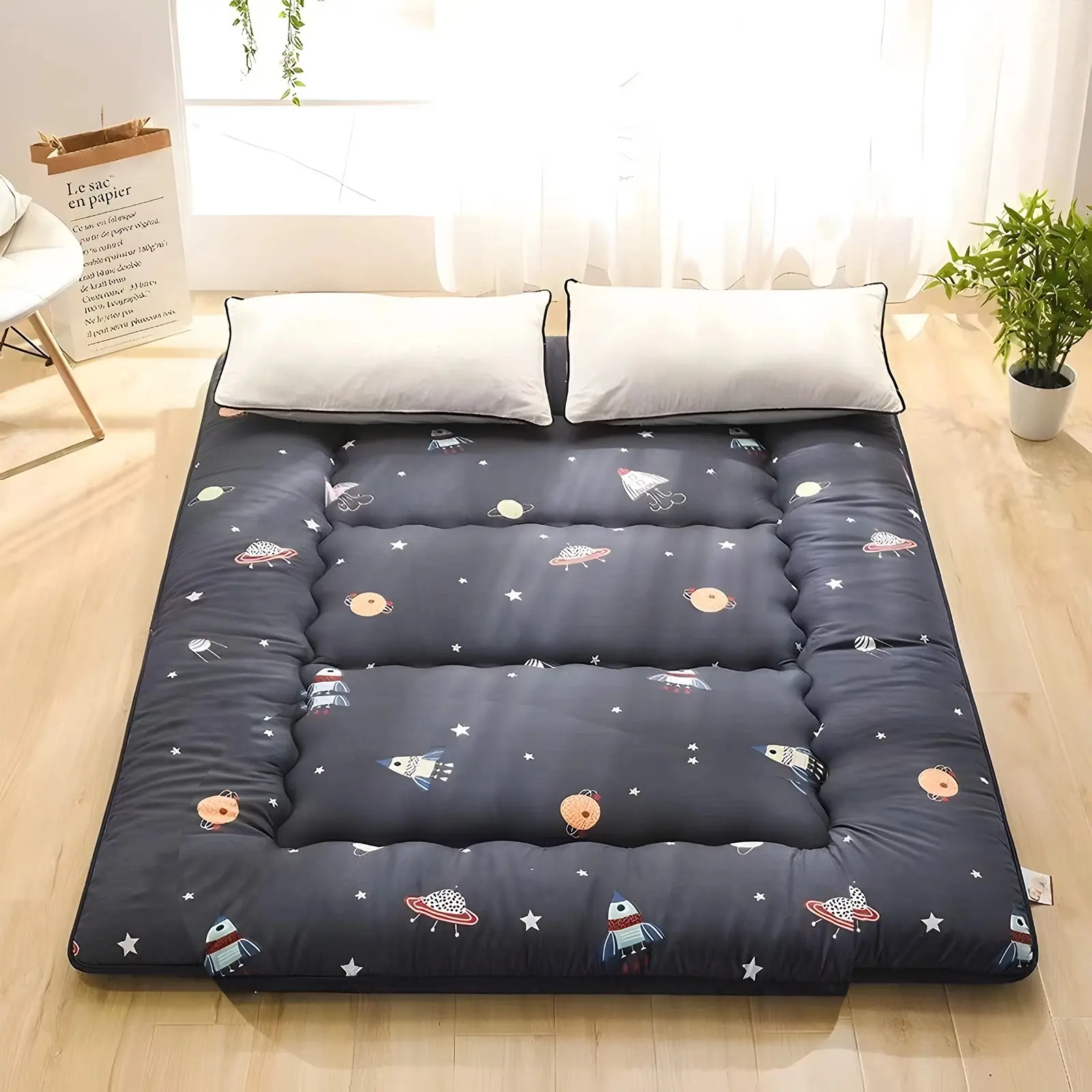 Foldable Japanese Floor Mattress Roll Up Futon Tatami Mat for Camping Guest Room