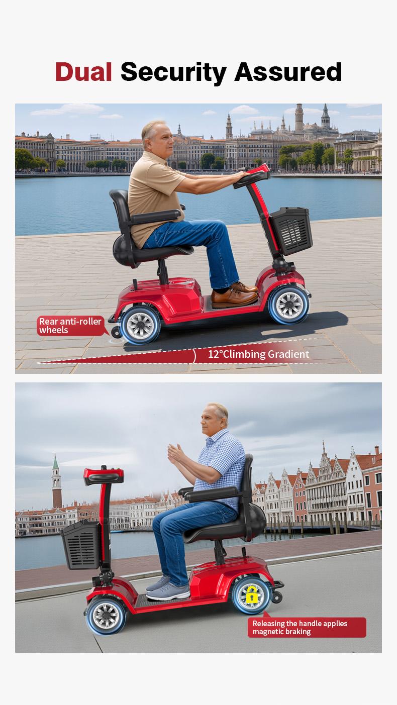 Unificare 4-Wheel Heavy-Duty Powered Mobility Scooter for Seniors, 12.4 Mi Range, 419 LBS Weight Capacity, Easy to Operate & Foldable