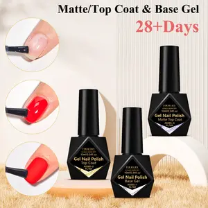 FourLily 3pcs Base Gel, No-Wipe Top Coat & Matte Top Coat, Top Gloss, Functional Nail Polish Gel, Scratch & Abrasion Resistant, Alcohol-Free, Unscented, UV LED Curing, Salon Quality Nail Care Manicure Gel