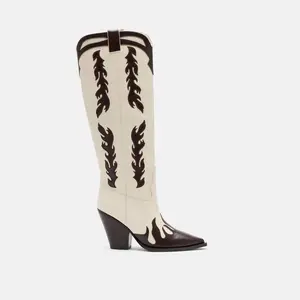 Belle Cream Flame Leather Knee High Boots
