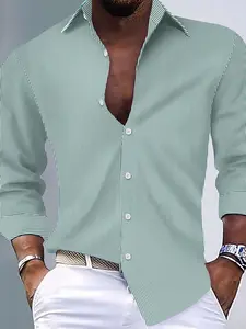 Men's Casual Shirt, Daily Wear, Multi-Color Bohemian Vertical Striped Long Sleeve, Fitted, Stylish and Comfortable, Perfect for Everyday Use