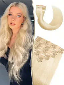 Clip In Hair Extensions Real Human Hair Blonde Clip In Extensions 8pcs Double Weft Hair Extensions Thick End Extensions Clip Ins Human Hair Silky Straight Human Hair #613 Glueless Clip In Natural Looking Hair