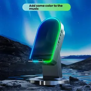 No Bluetooth Needed! Auto-Sensing Phone Stand Speaker With RGB Light 2 IN 1 Wireless Induction Audio Bluetooth, 360° Rotation Stand, Universal Speaker Stands for Surround Sound&Charger,Portable Desktop Stand Gift For iPhone/iPad, Watching Videos, Gaming
