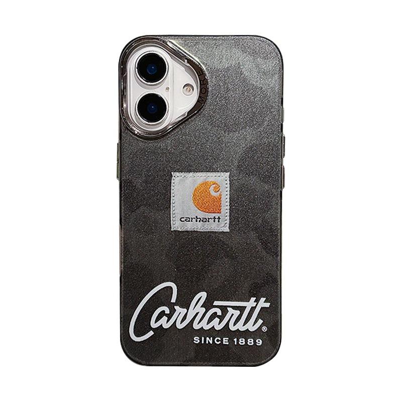 Carhartt Label Electroplated Phone Case – Streetwear Protective Case for iPhone 17 16 15 14 13 Pro Max, Stylish Shockproof Cover for Men & Women