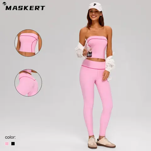 MASKERT Female 2-Piece Sports Set, High Stretch Sporty Tank Top & Leggings, Soft Comfortable Leisure Sportswear, Gym Outfit for Summer Fitness Workout, Exercise Clothing