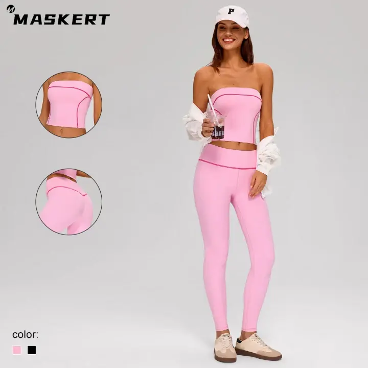 MASKERT Female 2-Piece Sports Set, High Stretch Sporty Tank Top & Leggings, Soft Comfortable Leisure Sportswear, Gym Outfit for Summer Fitness Workout, Exercise Clothing