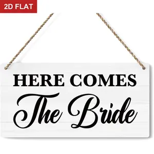 Rustic Wedding Sign, Wooden Home Sign, Here Comes the Bride, Ring Bearer Sign, Funny Wedding Decor Stuff Engagement Decorations 11.8x5.9 In Rustic Farmhouse Design