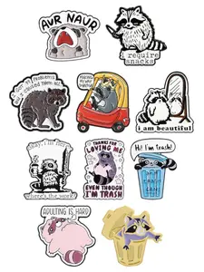 10 Cute Self-Mocking Raccoon Badge Set, Colorful Slogans for Workplace Anxiety and Self-Acceptance, Perfect for Self-Mockery Culture Lovers