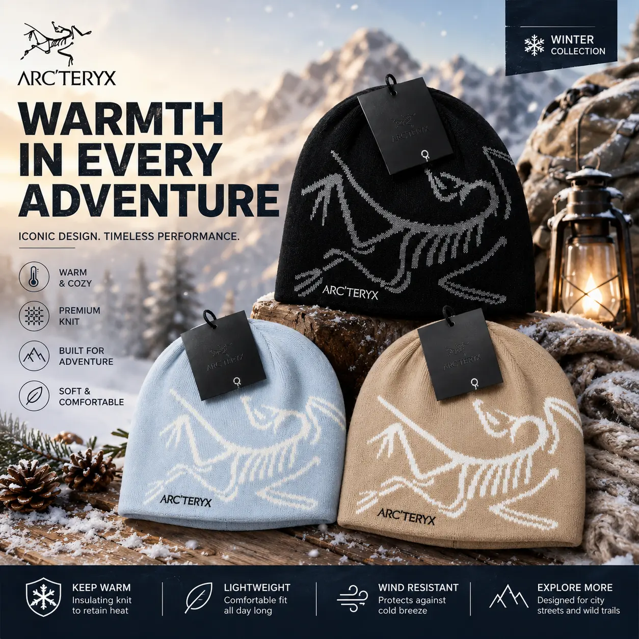 Arc'teryx Knit Beanie Winter Hat for Men Women, Warm Soft Skull Cap with Iconic Bird Graphic, Lightweight Stretch Cold Weather Beanie for Skiing, Hiking, Outdoor Adventure, Travel, Casual Streetwear & Everyday Wear
