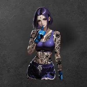 Tattooed Raven Boxer Sticker – Raven Waifu Fighter – Bold Combat Athlete Aesthetic