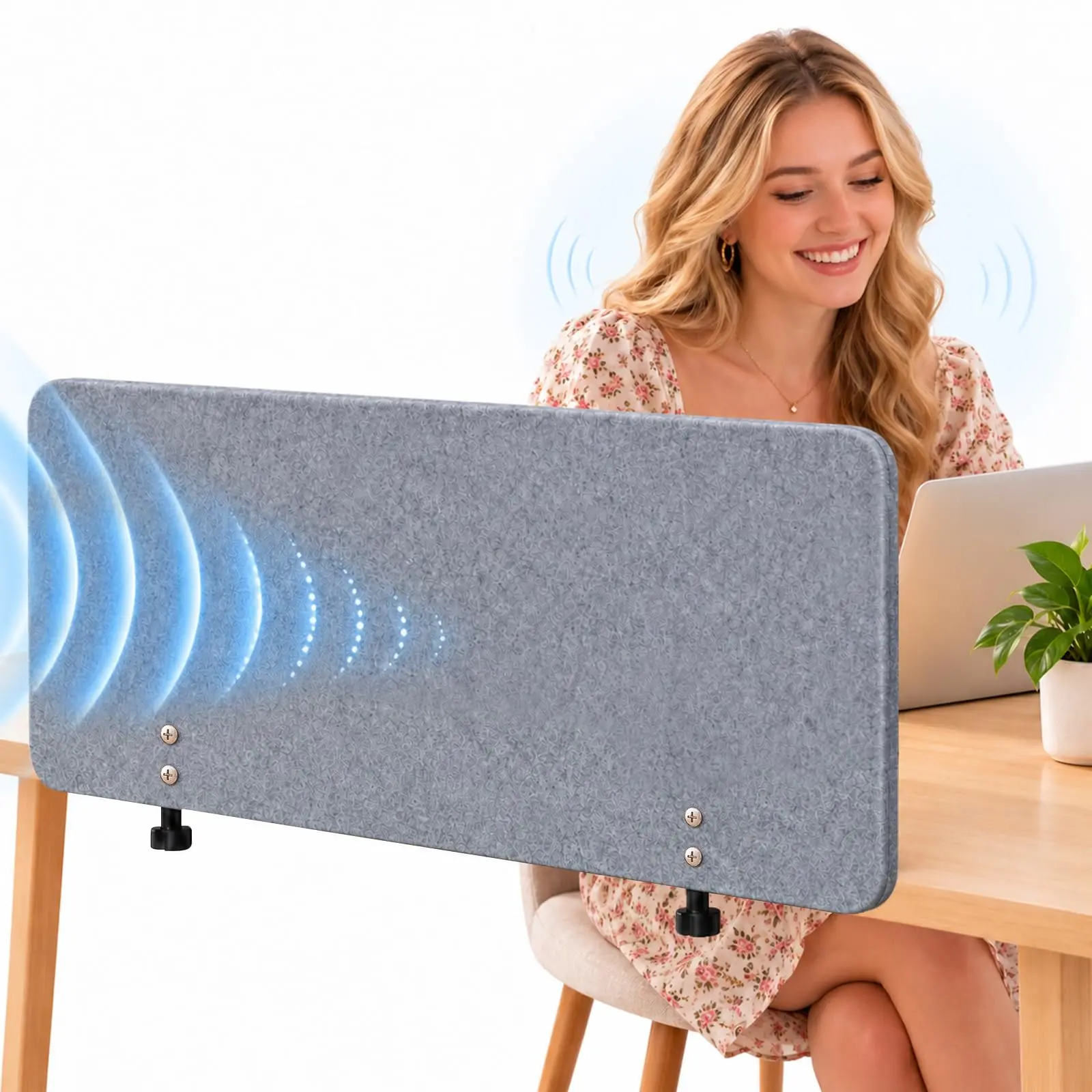 60x24 In Acoustic Fabric Room Divider, 1 In Thick Privacy Screen with Clamp Mount for Office Workstations & Home Office Desks