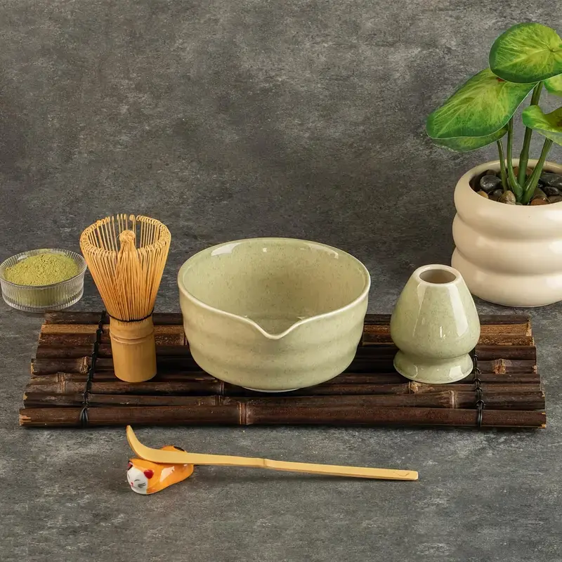 Japanese Green Matcha Tea Set, Handmade Ceramic Matcha Bowls, Gift for Her, Bamboo Whisk Kit, Eco-Friendly Tea Ceremony