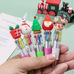 Retractable Oil-Based Ink Christmas Mini Ballpoint Pens, 4 Vibrant Colors, Cartoon Deer & Santa Designs, Ideal for Journaling and Gifts