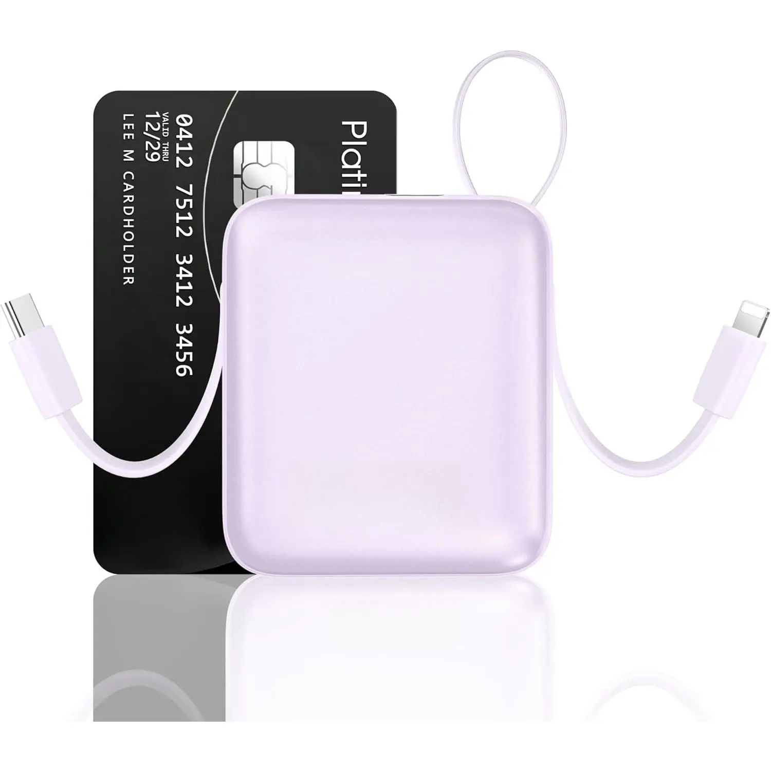 3C9-MPP015 Compact 10000mAh Digital Protection Battery Power Bank, 22.5W Max Fast Charger, Built-in Cables, Smart LED Display, LED Lamp, for iOS Android USB-C Smartphones (Purple) - Mobile Phone Accessories