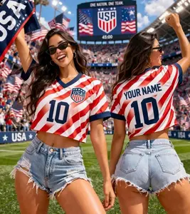 USA Soccer Mesh Crop Top Jersey Custom Name Number Shirt, 2026 USA Football Fan Crop Top Tee for Women