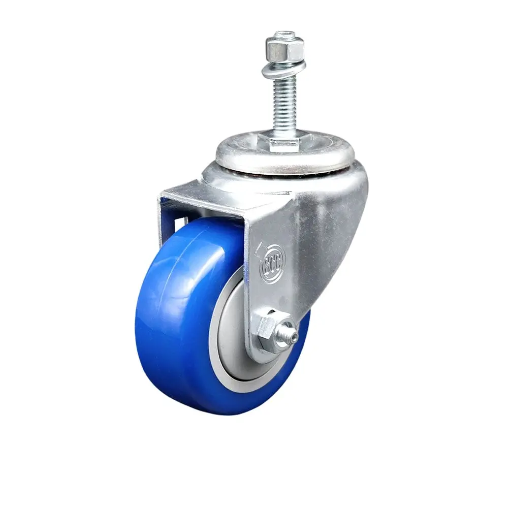 Service Caster SCC-TS20S3514-PPUB-BLUE-M1015 Series #20 Threaded Swivel Stem Caster, Polyurethane Wheel with Ball Bearings, 3.5 x 1.25 inches Blue Size, 10 mm Stem with Bolt Hole, 250 lbs Capacity, 5in Dimensions, for Carts/Equipment on Concrete/Tile