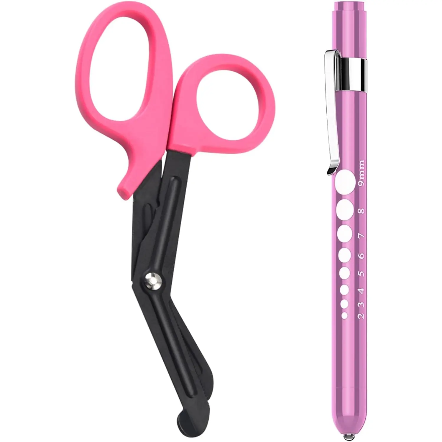 2 Pack Medical Scissors and Penlights for Nurses Medical Supplies with One Medical Pen Light, One 6 Inches Scissors Trauma Shears for First Aid EMT (Pink) hautllaif