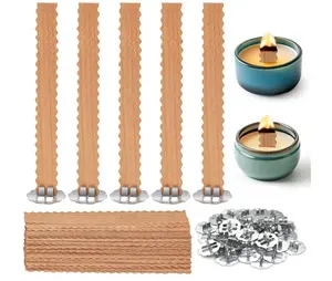 100 Pcs Wooden Candle Wicks, Wave Wood Wicks for Candles Making, Wooden Candle Making Wicks with Stand, Smokeless Wood Wicks with Metal Clips