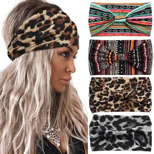 Wide Headbands for Women, 4 Pack Knotted Turban Headband, Non Slip Hairbands, Floral Workout  Bands, Leopard Yoga Sweatbands,  Hair Scarfs, Boho  Wraps, Fashion Hair Accessories