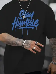 Blue Dripping Letter Graphic, Casual Short Sleeve RoundNeck Summer Top, Machine Washable Relaxed Fit Tee forMen & Teens funk volume shirt Cotton Menswear apparelSoft T-Shirt