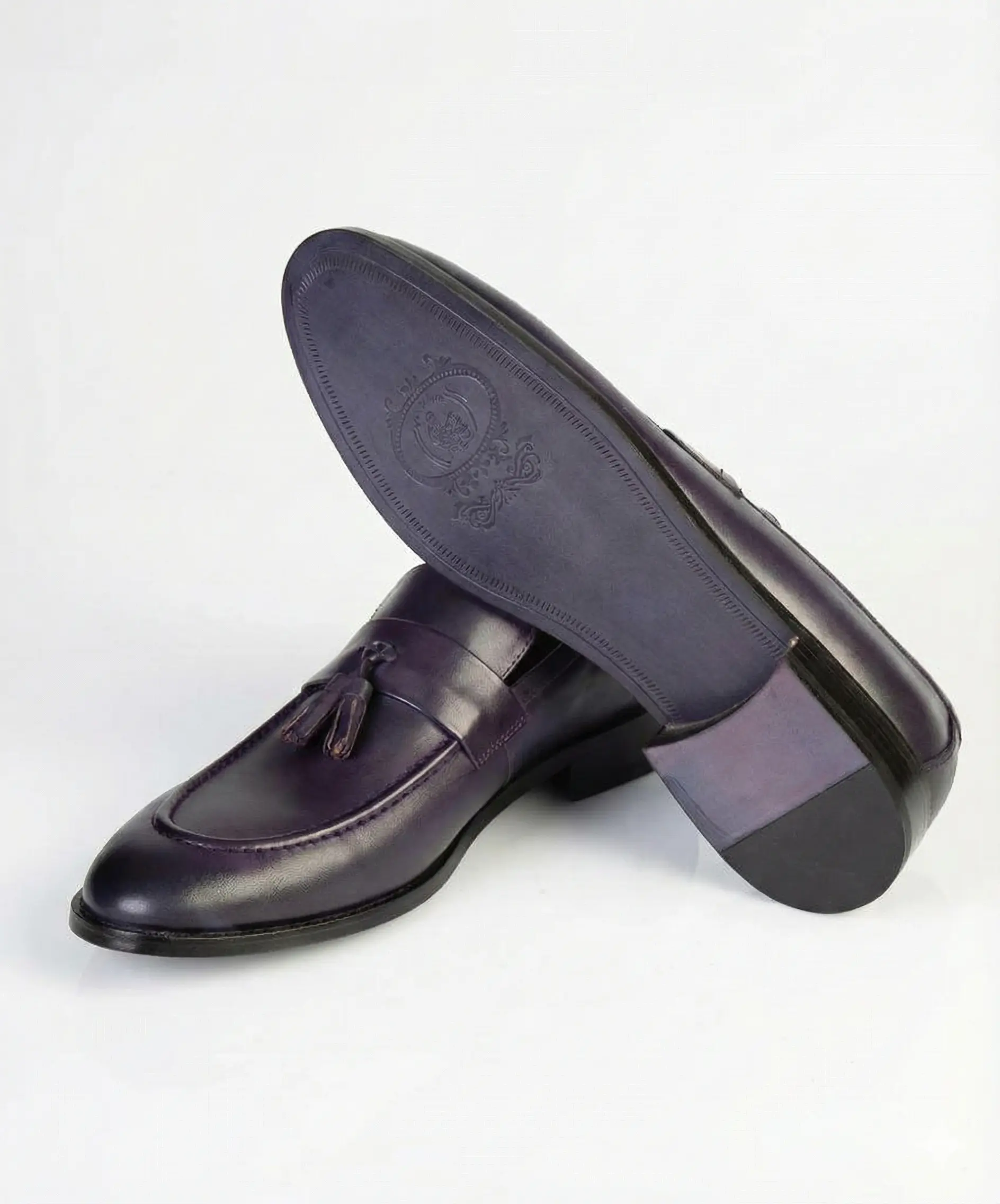 Men's Imperial Plum Tassel Loafers - 100% Turkish Leather Formal Footwear, Slip-On Flat Shoe, Soft, Hand-Stitched, Leather Sole
