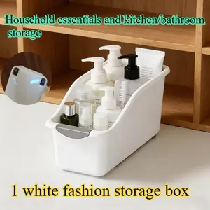 1pcs Arc Design Storage Box with Handle and Wheels, Multi-Functional Space Saving Container, Ideal for Kitchen, Bathroom, Bedroom, Living Room, Office