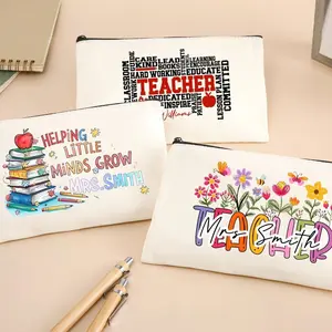 Personalized Teacher Zipper Pouch Gift,Educator Canvas Pencil Case,Custom Teacher Gift,Teacher Appreciation Week Gift,End of School Gift