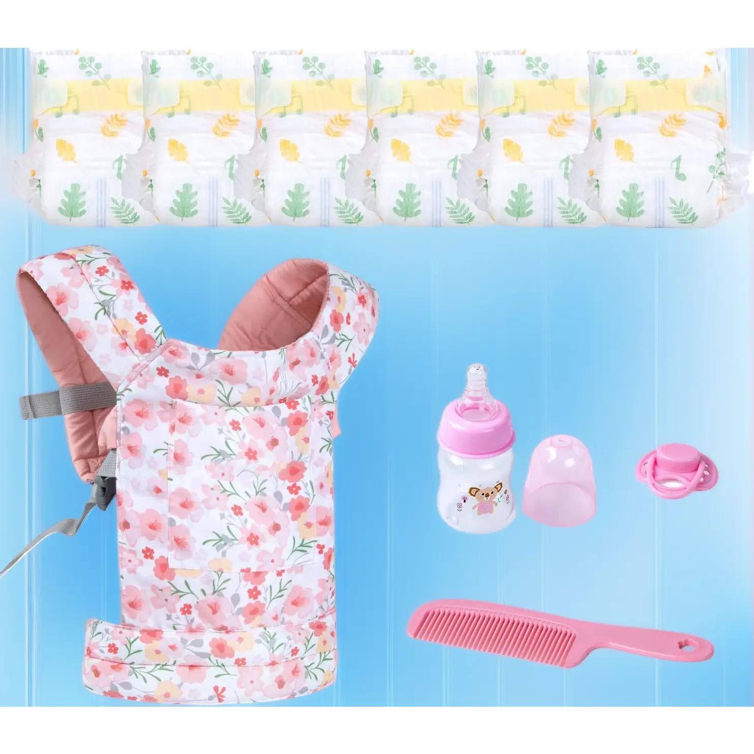 10-Piece Doll Feeding Accessories Set, Realistic Kit with Carrier for 17-22 Inch Reborns & Stuffed Animals