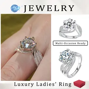 Princess Cut CZ Solitaire Ring – 6-Claw Setting with Layered Half Eternity Band, Stackable & Adjustable. A Romantic Gift for Wedding, Promise, Anniversary, Valentine’s Day, or Christmas. Adjustable Size