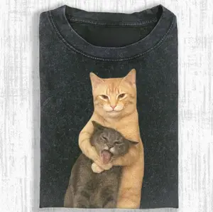 Funny Hugging Cats Vintage T-Shirt, Chaotic Cat Meme Tee, Cute but Evil Cat Shirt, Aesthetic Pet Lover Gift, Unisex Graphic Tee