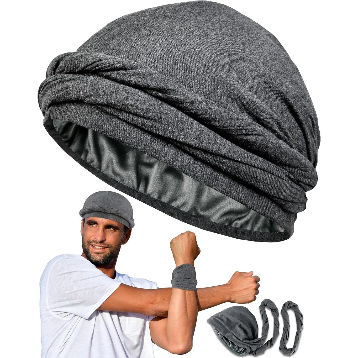 Satin Lined Halo Turban for Men & Women, Pre-Tied Bamboo Headwrap for Sleeping & Hair Protection, Thoughtful Gift