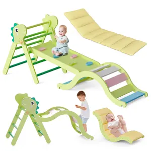 Pikler Triangle Set with Cushion 9 in 1, Climbing Toys for Toddlers Inside, Foldable Wooden Climbing Toys Indoor Jungle Gym Montessori Climbing Set for Toddler 1-3 in Home and Daycare Playroom