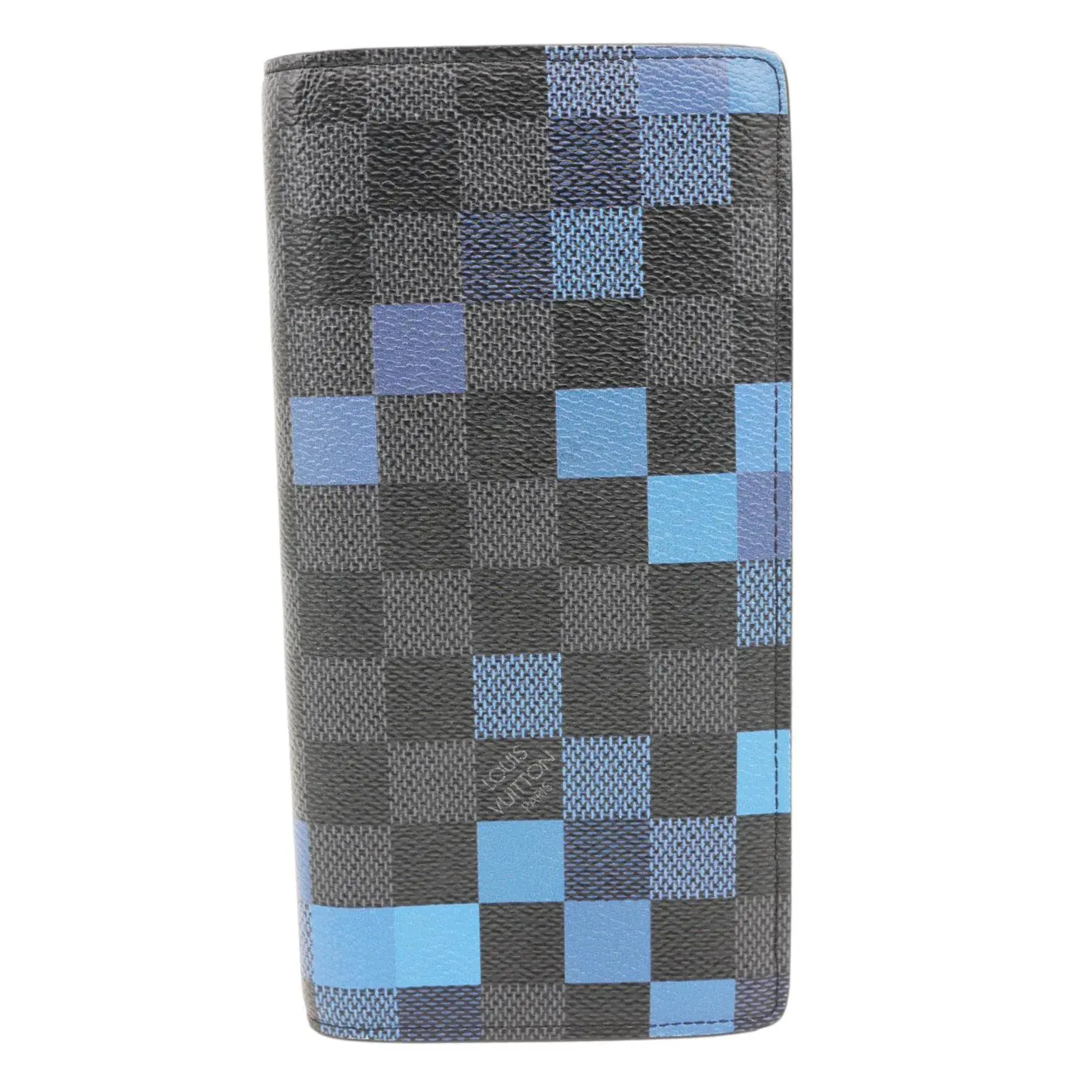 Pre-owned Louis Vuitton Damier Graphite Pixel Canvas Wallet Brazza Damier Graphite Pixel Blue