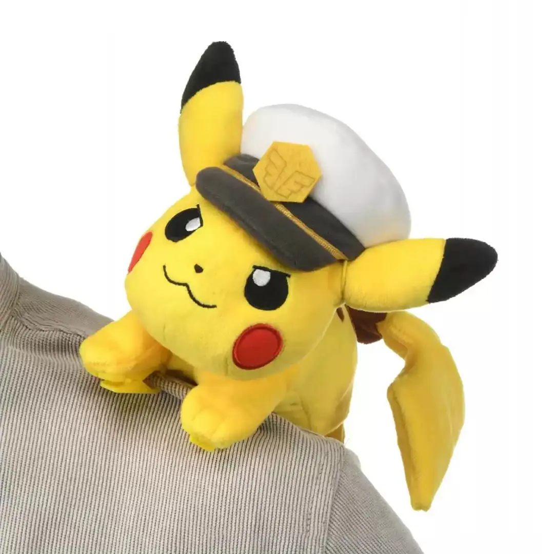 Official Takara Tomy Captain Pikachu Shoulder Clip Plush Anime Horizons Katanori Pikachu Soft Stuffed Doll Backpack Shoulder Decor Anime Collectible Gift
